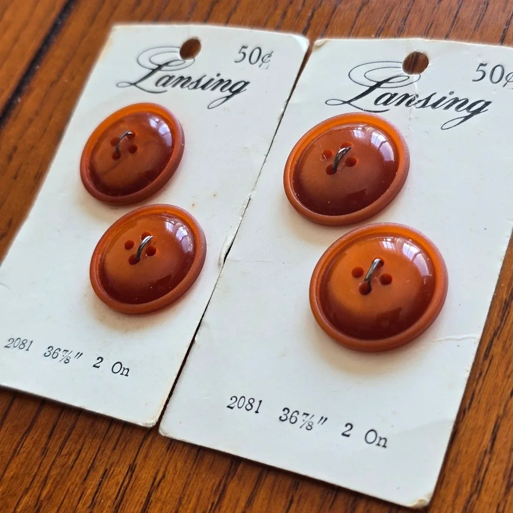 Vintage Lansing 2081 Amber Orange Domed Buttons 7/8 Inch 22mm 4-Hole 4 Count NOS